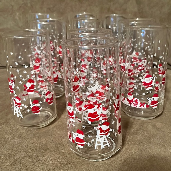(10 pc) Vintage crisp corp. Clearly Santa Christmas Xmas drinking glassware 6” - Picture 1 of 5